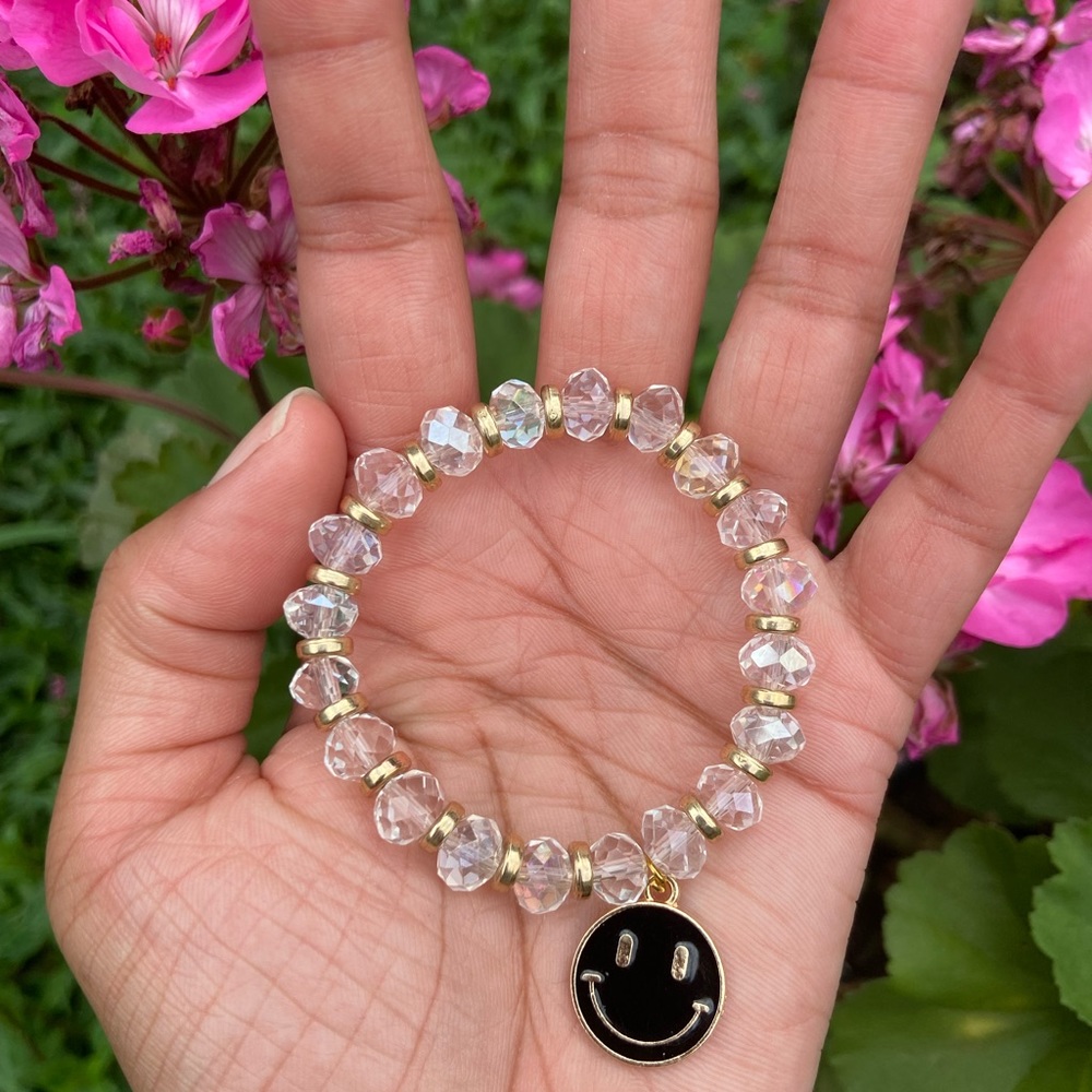 Smiley Happy Face Charm Y2K Inspired Glass Bead Stackable Bracelet